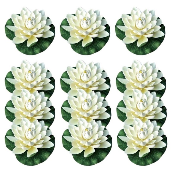 12 Pack Water Lily Pads Artificial Floating Lotus Flowers Ivory White Pool Decor - Picture 1 of 8